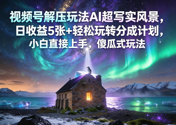 视频号解压玩法AI超写实风景,日收益5张+轻松玩转分成计划,小白直接上手,傻瓜式玩法-蜗牛学社