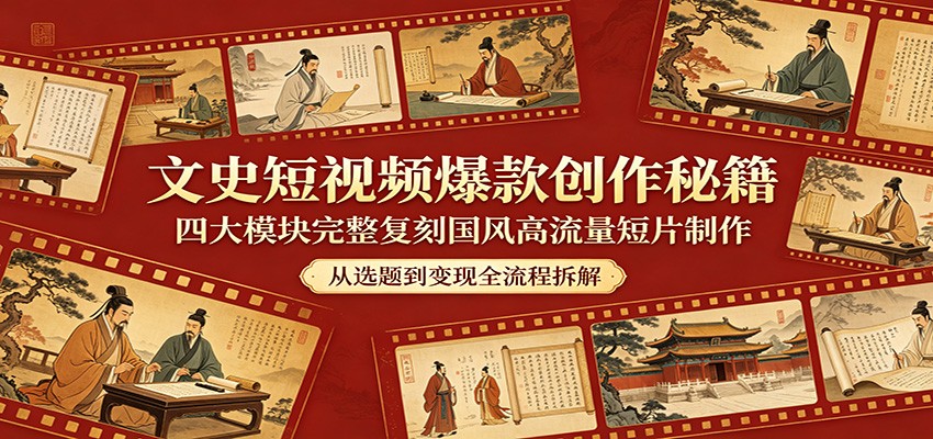 文史短视频爆款创作秘籍:四大模块完整复刻国风高流量短片制作-蜗牛学社