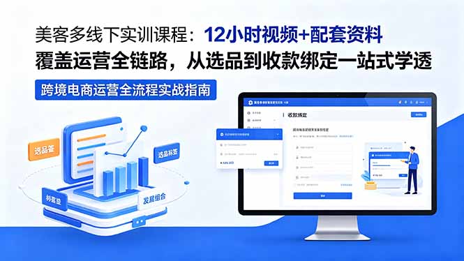 美客多线下实训课程：12小时视频+配套资料覆盖运营全链路，从选品到收款绑定一站式学透-蜗牛学社