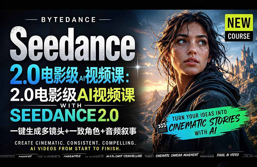 Seedance 2.0电影级AI视频课：一键生成多镜头+一致角色+音频叙事-蜗牛学社