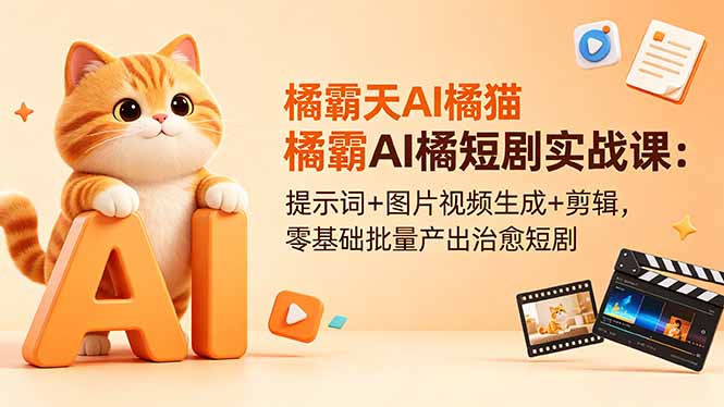 橘霸天AI橘猫短剧实战课:提示词+图片视频生成+剪辑,零基础批量产出治愈短剧-蜗牛学社