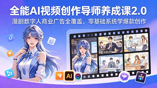 全能AI视频创作导师养成课2.0，漫剧数字人商业广告全覆盖，零基础系统学爆款创作-蜗牛学社