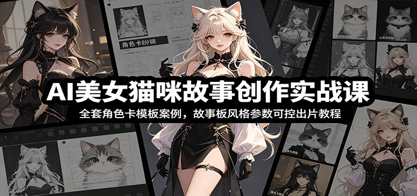 AI美女猫咪故事创作实战课：全套角色卡模板案例，故事板风格参数可控出片教程-蜗牛学社