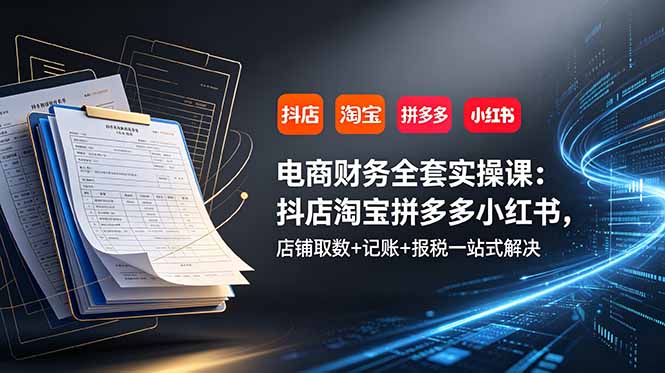 电商财务全套实操课:抖店淘宝拼多多小红书,店铺取数+记账+报税一站式解决-蜗牛学社