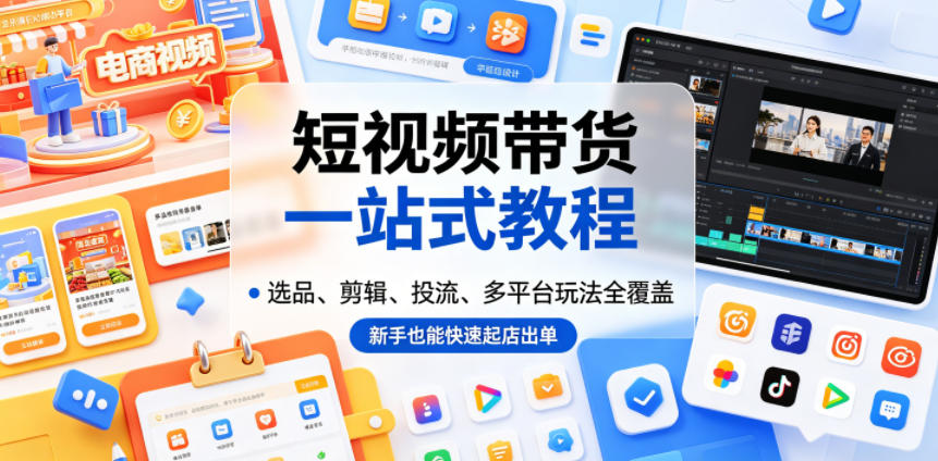 短视频带货一站式教程,选品、剪辑、投流、多平台玩法全覆盖,新手也能快速起店出单-蜗牛学社