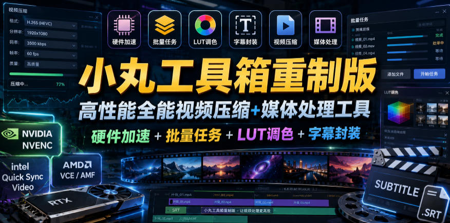 小丸工具箱重制版–高性能全能视频压缩+媒体处理工具｜硬件加速+批量任务+LUT调色+字幕封装-蜗牛学社