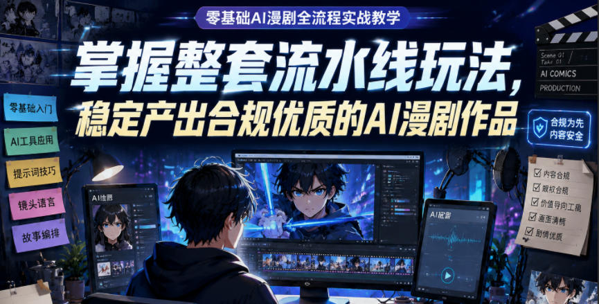 零基础AI漫剧全流程实战教学，掌握整套流水线玩法，稳定产出合规优质的AI漫剧作品-蜗牛学社