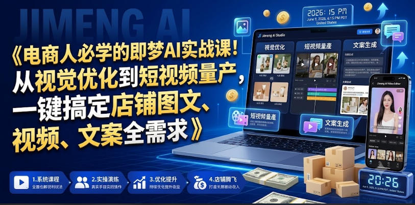 电商人必学的即梦AI实战课!从视觉优化到短视频量产,一键搞定店铺图文、视频、文案全需求-蜗牛学社