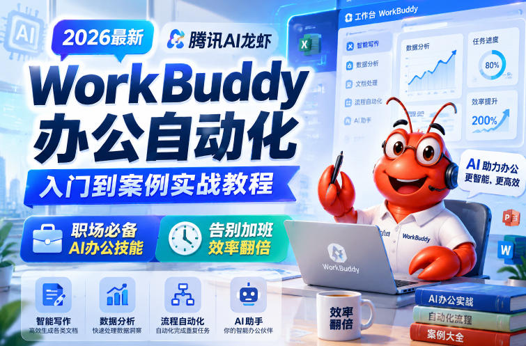 2026最新腾讯AI龙虾WorkBuddy办公自动化入门到案例实战教程，职场必备AI办公技能，告别加班，效率翻倍-蜗牛学社