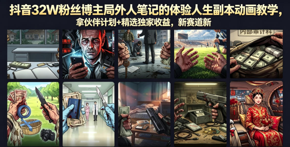 抖音32W粉丝博主局外人笔记的体验人生副本动画教学,拿伙伴计划+精选独家收益,新赛道新涨粉快【录制版】-蜗牛学社