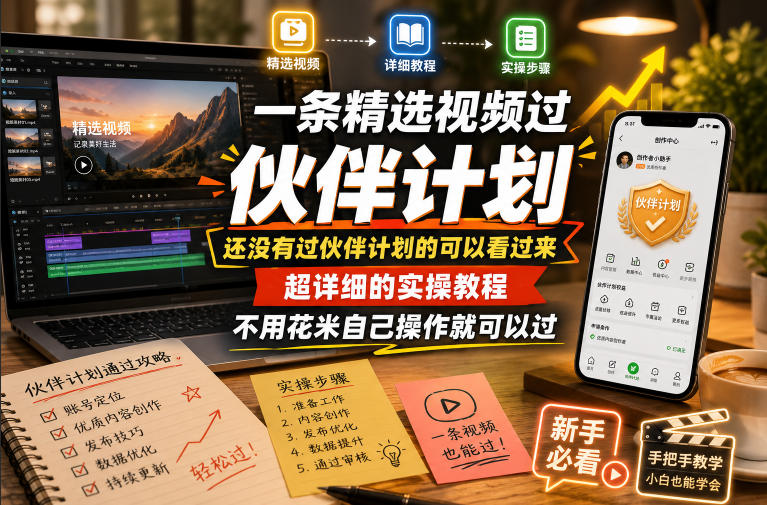 一条精选视频过伙伴计划，还没有过伙伴计划的可以看过来，超详细的实操教程，不用花米自己操作就可以过-蜗牛学社
