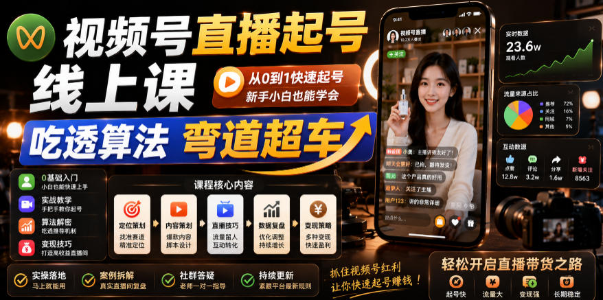 视频号直播起号线上课，吃透算法弯道超车（2026年6月）-蜗牛学社
