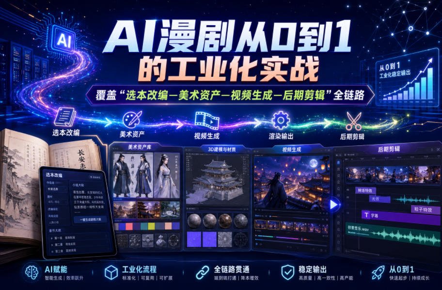 AI漫剧从0到1的工业化实战,覆盖“选本改编—美术资产—视频生成—后期剪辑”全链路(更新6月)-蜗牛学社