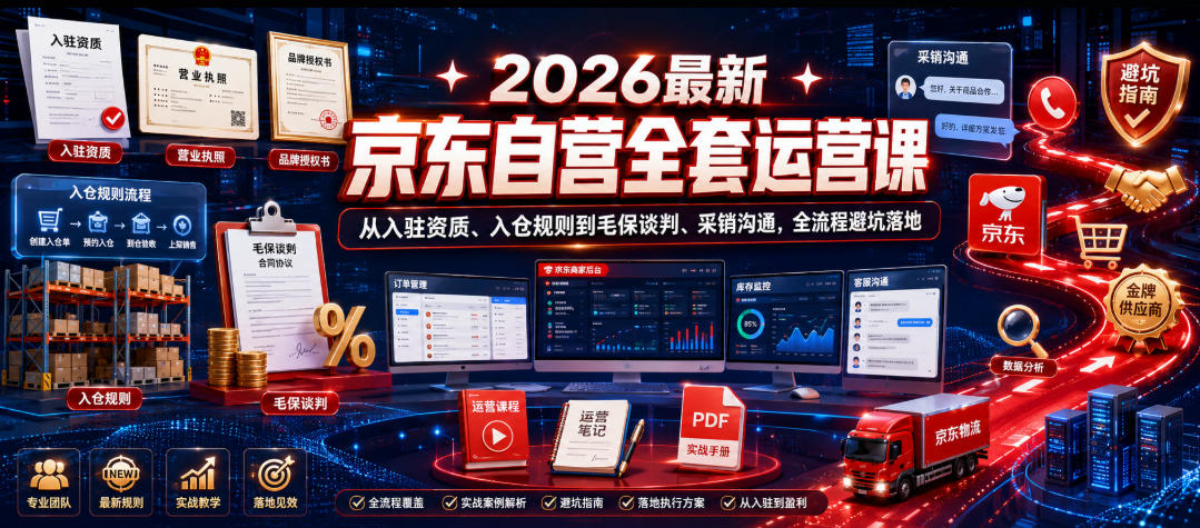 2026最新京东自营全套运营课，从入驻资质、入仓规则到毛保谈判、采销沟通，全流程避坑落地-蜗牛学社