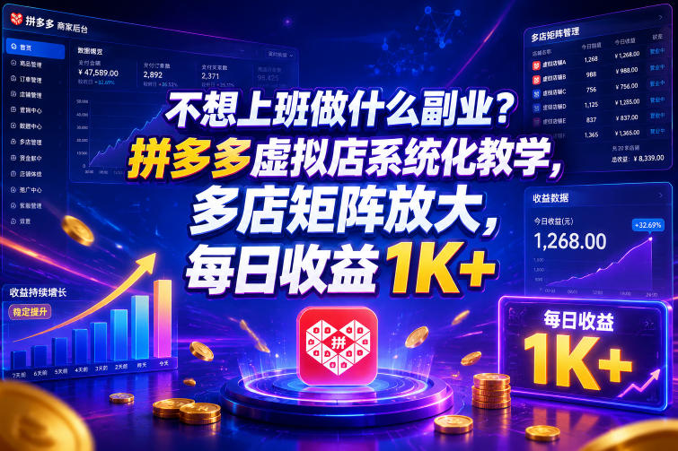 不想上班做什么副业?拼多多虚拟店系统化教学,多店矩阵放大,每日收益1K+【揭秘】-蜗牛学社