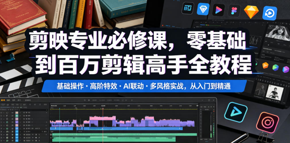剪映专业必修课,零基础到百万剪辑高手全教程,基础操作・高阶特效・AI联动・多风格实战,从入门到精通-蜗牛学社