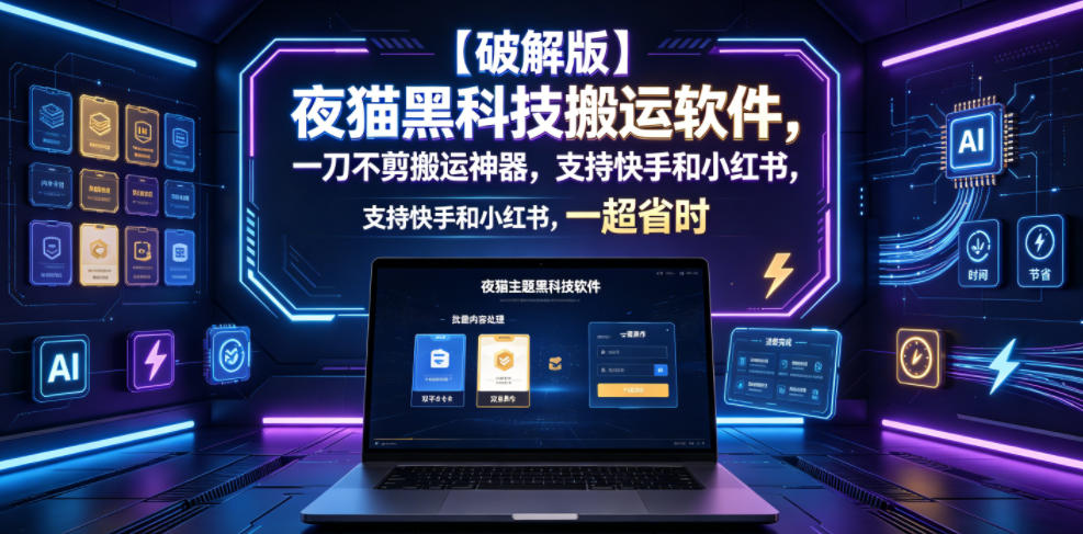 【破解版】夜猫黑科技搬运软件,一刀不剪搬运神器,支持快手和小红书,一键搬运超省时!-蜗牛学社