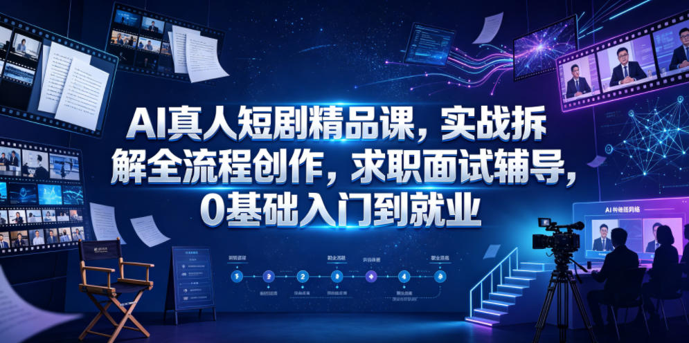 AI真人短剧精品课,实战拆解全流程创作,求职面试辅导,0基础入门到就业-蜗牛学社
