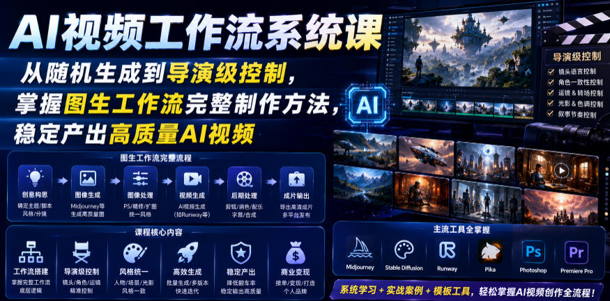 AI视频工作流系统课,从随机生成到导演级控制,掌握图生工作流完整制作方法,稳定产出高质量AI视频-蜗牛学社