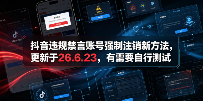 抖音违规禁言账号强制注销新方法，更新于26.6.23，有需要自行测试-蜗牛学社