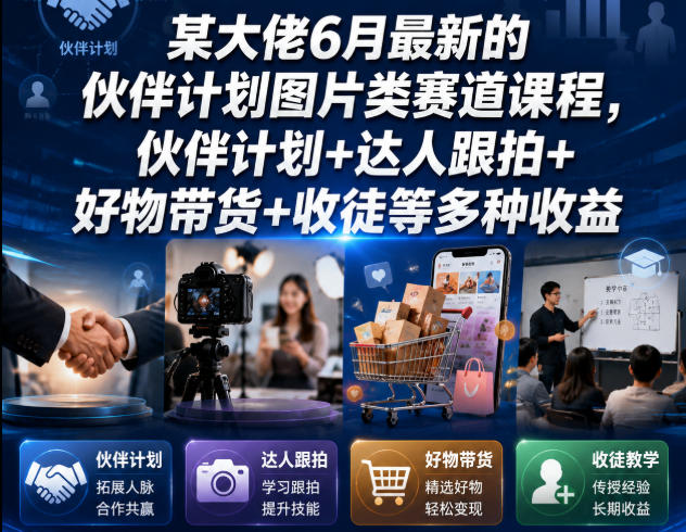 某大佬6月最新的伙伴计划图片类赛道课程，伙伴计划+达人跟拍+好物带货+收徒等多种收益-蜗牛学社
