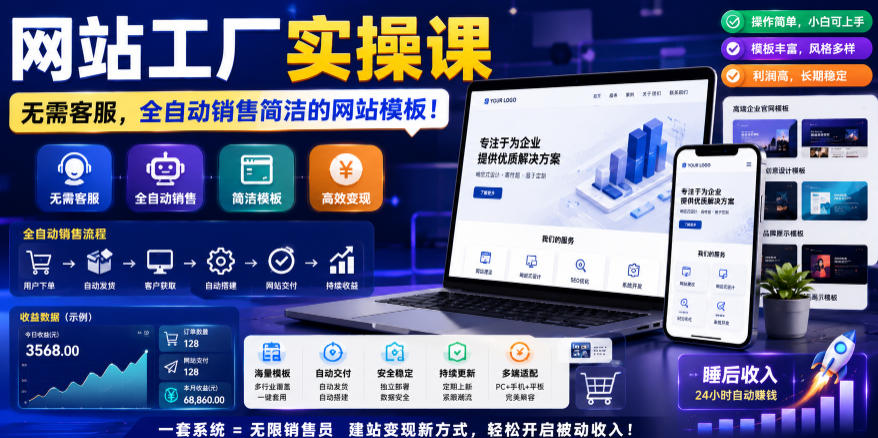 网站工厂实操课,无需客服,网站模板自动赚钱!【原创双语字幕】-蜗牛学社