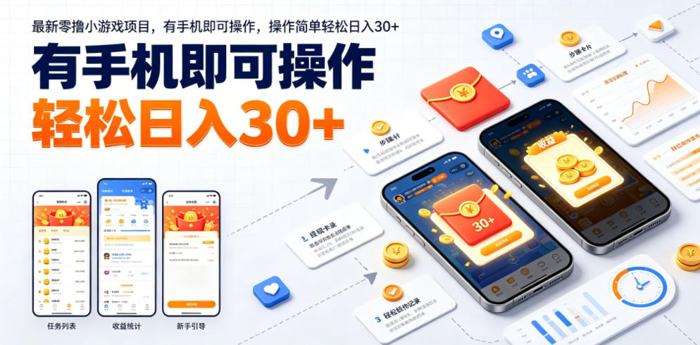 最新零撸小游戏项目,有手机即可操作,操作简单轻松日入30+-蜗牛学社