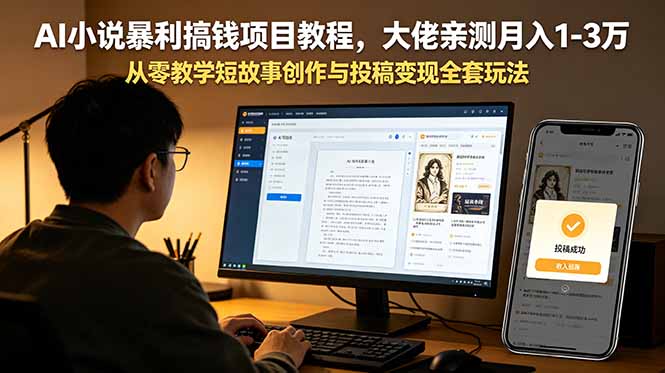 AI小说暴利搞钱项目教程,大佬亲测月入1-3万,从零教学短故事创作与投稿变现全套玩法-蜗牛学社