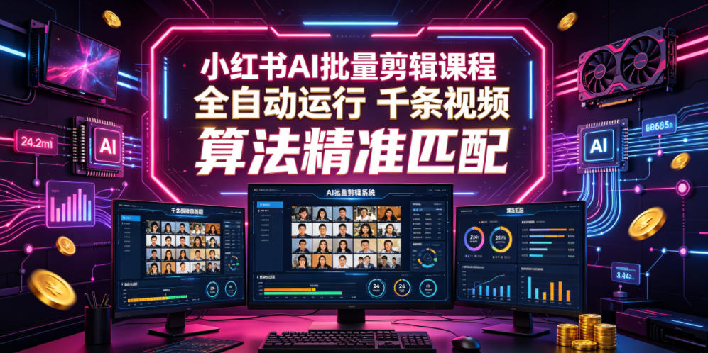小红书AI批量剪辑课程，24小时全自动运行，解放双手专注运营，千条视频批量处理，小红书算法精准匹配-蜗牛学社