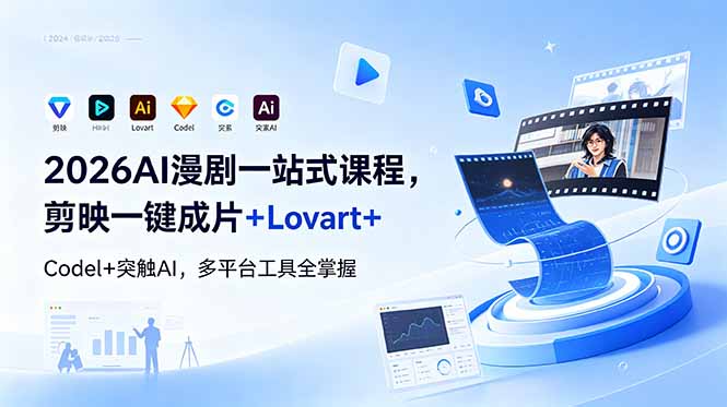 2026AI 漫剧一站式课程,剪映一键成片+Lovart+Codel+突触AI,多平台工具全掌握-蜗牛学社