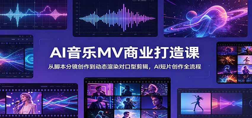 AI音乐MV商业打造课:从脚本分镜创作到动态渲染对口型剪辑,AI短片创作全流程-蜗牛学社