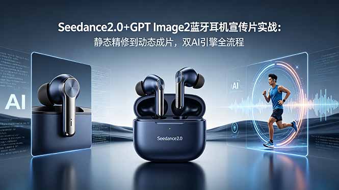 Seedance2.0+GPT Image2蓝牙耳机宣传片实战:静态精修到动态成片,双AI引擎全流程-蜗牛学社