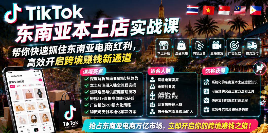 TikTok东南亚本土店实战课，帮你快速抓住东南亚电商红利，高效开启跨境賺钱新通道-蜗牛学社
