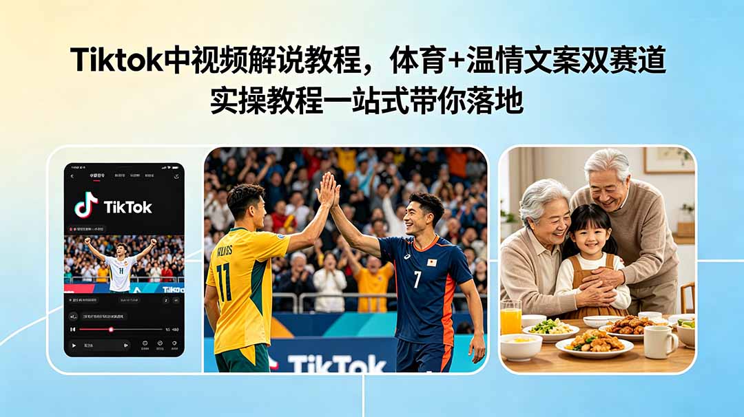 Tiktok中视频解说教程,体育+温情文案双赛道实操教程一站式带你落地-蜗牛学社