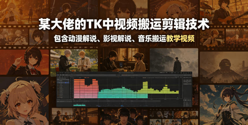 某大佬的TK中视频搬运剪辑技术，包含动漫解说、影视解说、音乐搬运教学视频-蜗牛学社