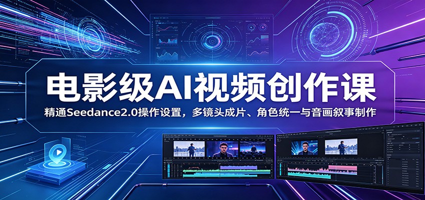 电影级AI视频创作课:精通Seedance2.0操作设置,多镜头成片、角色统一与音画叙事制作-蜗牛学社