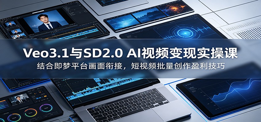 Veo3.1与SD2.0 AI视频变现实操课课:结合即梦平台画面衔接,短视频批量创作盈利技巧-蜗牛学社