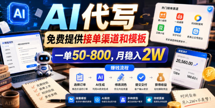 AI代写，免费提供接单渠道和模板，一单50-800，月稳入2W【揭秘】-蜗牛学社
