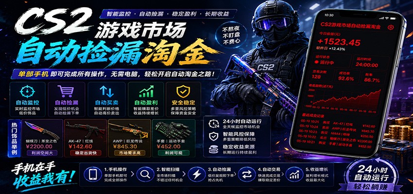 CSGO挂机捡漏项目通过利用游戏饰品交易机制，结合薄凉软件辅助捡漏，实现盈利-蜗牛学社