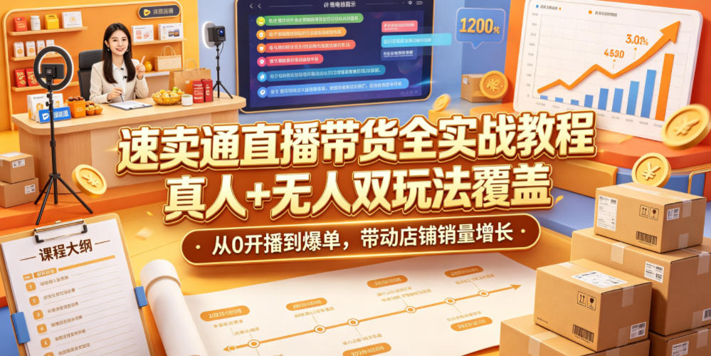 速卖通直播带货全实战教程，真人+无人双玩法覆盖，从0开播到爆单，带动店铺销量增长-蜗牛学社