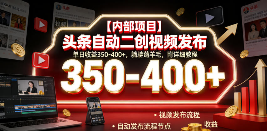 【内部项目】头条自动二创视频发布，单日收益350-400+，躺賺薅羊毛，附详细教程【揭秘】-蜗牛学社