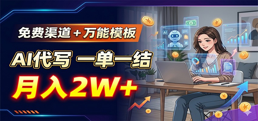 免费渠道+万能模板，AI代写一单一结，月入2W+-蜗牛学社