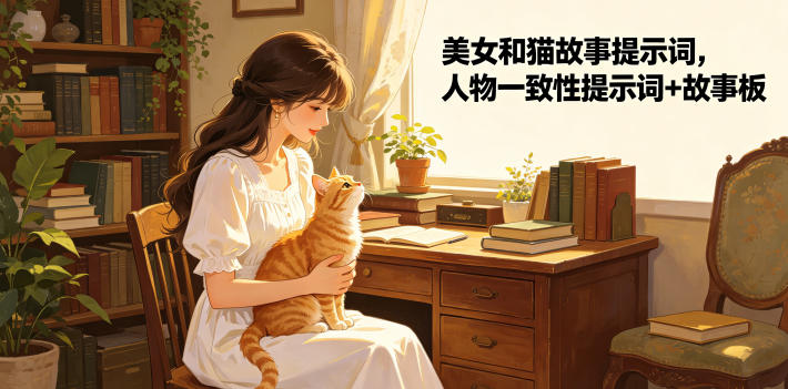 美女和猫故事提示词,人物一致性提示词+故事板-蜗牛学社