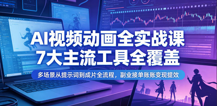 AI视频动画全实战课,7大主流工具全覆盖,多场景从提示词到成片全流程,副业接单账号变现提效-蜗牛学社