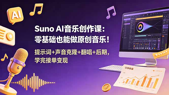 Suno AI音乐创作课:零基础也能做原创音乐!提示词+声音克隆+翻唱+后期,学完接单变现-蜗牛学社