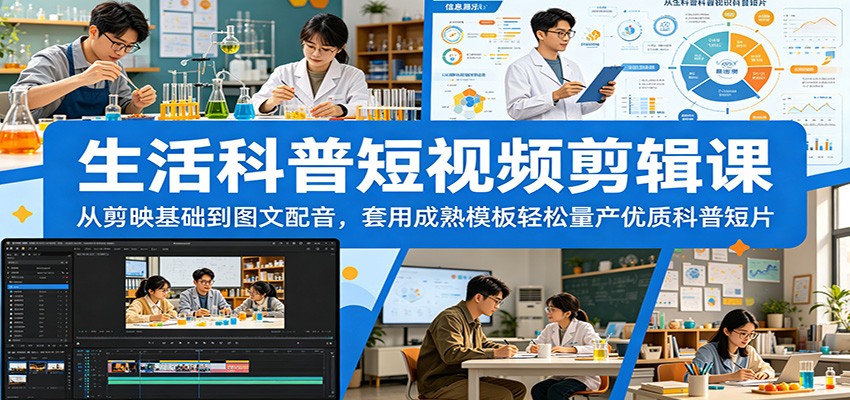 生活科普短视频剪辑课:从剪映基础到图文配音,套用成熟模板轻松量产优质科普短片-蜗牛学社
