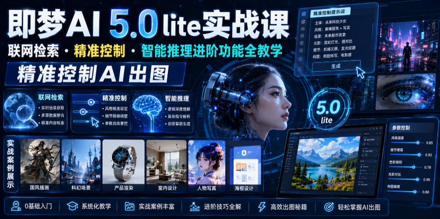 即梦AI 5.0 lite实战课,联网检索・精准控制・智能推理进阶功能全教学,精准控制AI出图-蜗牛学社