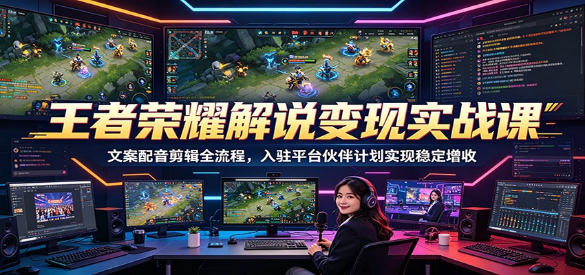 王者荣耀解说变现实战课：文案配音剪辑全流程，入驻平台伙伴计划实现稳定增收-蜗牛学社