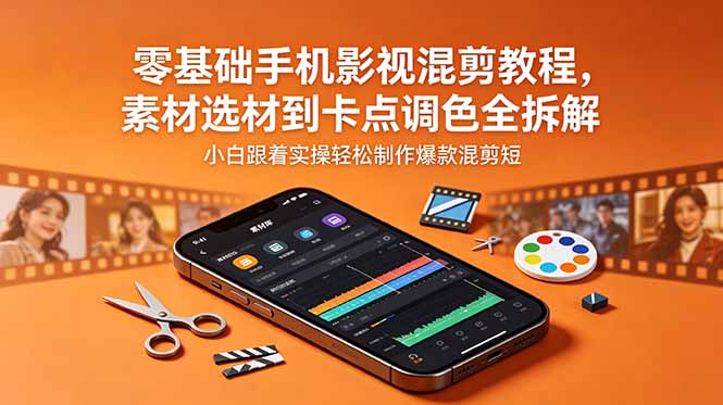 零基础手机影视混剪教程,素材选材到卡点调色全拆解,小白跟着实操轻松制作爆款混剪短片-蜗牛学社