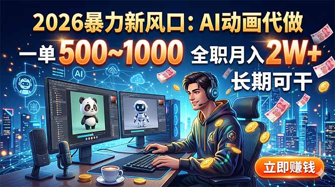 2026暴力新风口:AI动画代做,一单500~1000,全职月入2W+,长期可干-蜗牛学社